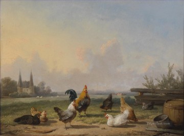 動物 Painting - Cornelius van Leemputten Huhner vor einer weiten Landschaft